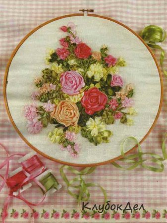 Вышивка лентами «Композиция с розами»
